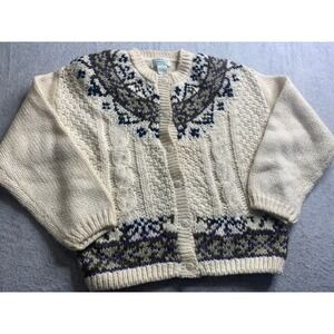 Jamie Scott Knitted By Hand Cream Fair Isle Cardigan Sweater Medium vintage